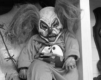 4x6 Vintage Creepy Clown Evil Grin PHOTO Freak Scary Child Weird Doll Strange Smile