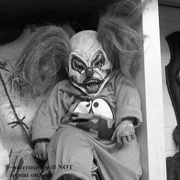4x6 vintage Creepy Clown Evil Grin PHOTO Freak Scary Child Bizarre Doll Strange Smile