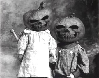 4x6 Vintage Creepy Children Halloween PHOTO Pumpkin Costume Freak Scary Kids Mask
