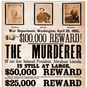 12x18 John Wilkes Booth WANTED POSTER Abraham Lincoln Assassination Photo REWARD Poster for Lincoln Conspirators