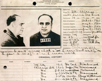 12x12 Gangster Al Capone Prison Record Poster PHOTO Atlanta Mug Shot Crimes List Chicago Gangster Prohibition