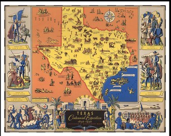 16x20 1936 Texas Centennial PHOTO POSTER Map 100th Anniversary Exposition Celebration Art Decor Print