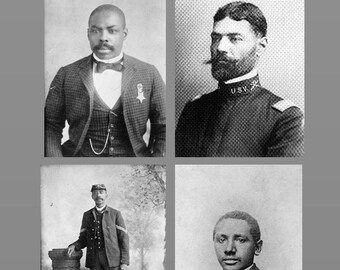 May include: A black and white photo collage of four men. The men are all dressed in formal attire. The men are all looking at the camera. The photo is likely from the late 1800s or early 1900s.