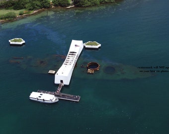 5x7 USS Arizona Memorial Aerial PHOTO Pearl Harbor Japanese Attack World War II, Aerial View Battleship United States Navy