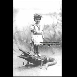 4x6 Vintage Alligator Girl Leash PHOTO Freak Scary Creepy Weird Odd Circus Act Child