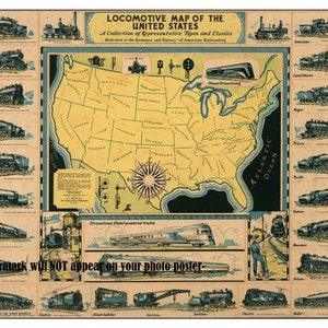 16x20 1935 United States Railroad History PHOTO Poster Map Electric Steam Locomotives Train Engines Cars