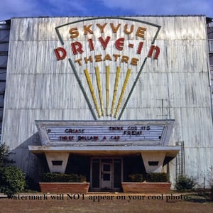 Vintage Skyvue Drive-In Movie Theater PHOTO 1970s Alabama Classic Screen GREASE Wall Decor