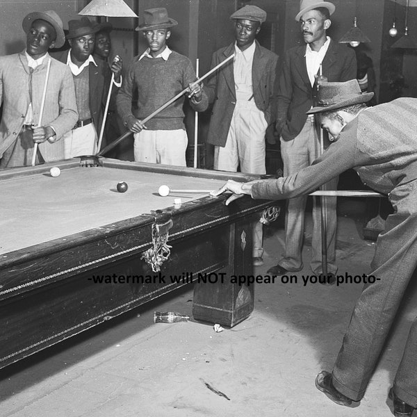 8x10 1939 Pool Hall PHOTO Billiards Black Men African Americans Juke Joint Game Room