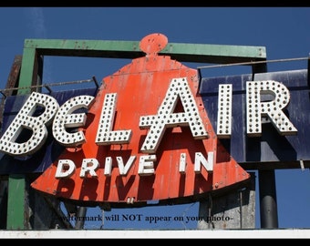 5x7 Bel Air Drive-In Movie Theater Sign PHOTO Route 66 ILLINOIS, Wall Decor
