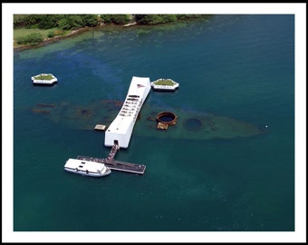 11x14 USS Arizona Aerial PHOTO Poster Pearl Harbor Memorial World War II Battleship