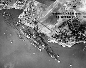 11x14 Aerial View PHOTO Poster Battleship Row Attack on Pearl Harbor USS Arizona  Tennessee Oklahoma California