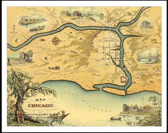 16x20 1833 Chicago Map PHOTO Poster Chicago Illinois Art Print Decor