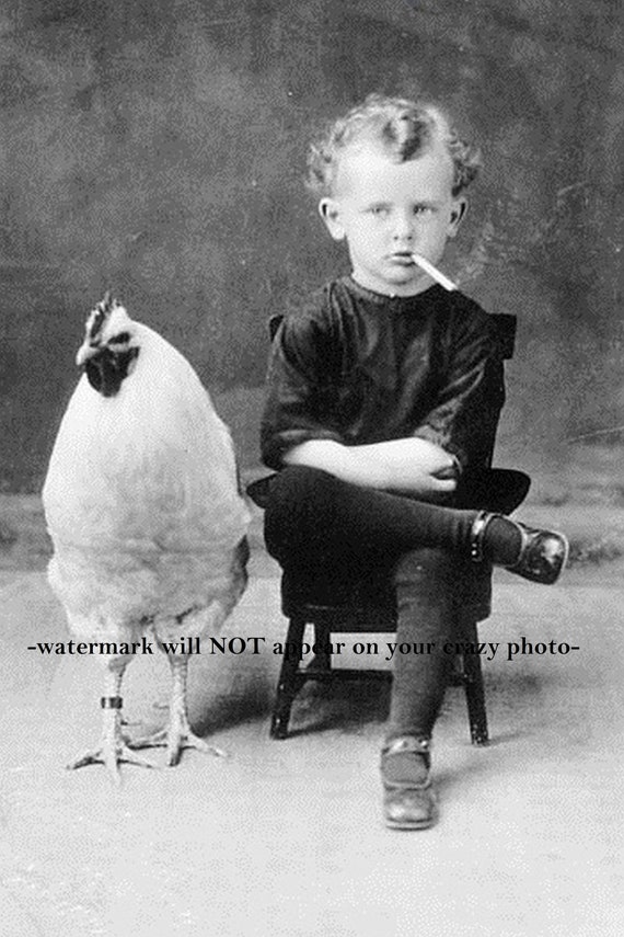 crazy cigarette 4x6 Vintage Freak Child Smoking & Giant Chicken PHOTO Creepy Crazy  Cigarette Boy Wall Decor Weird Stuff