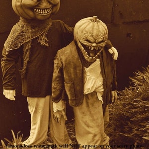4x6 Vintage Creepy Children Halloween PHOTO Pumpkin Costume Freak Scary ...