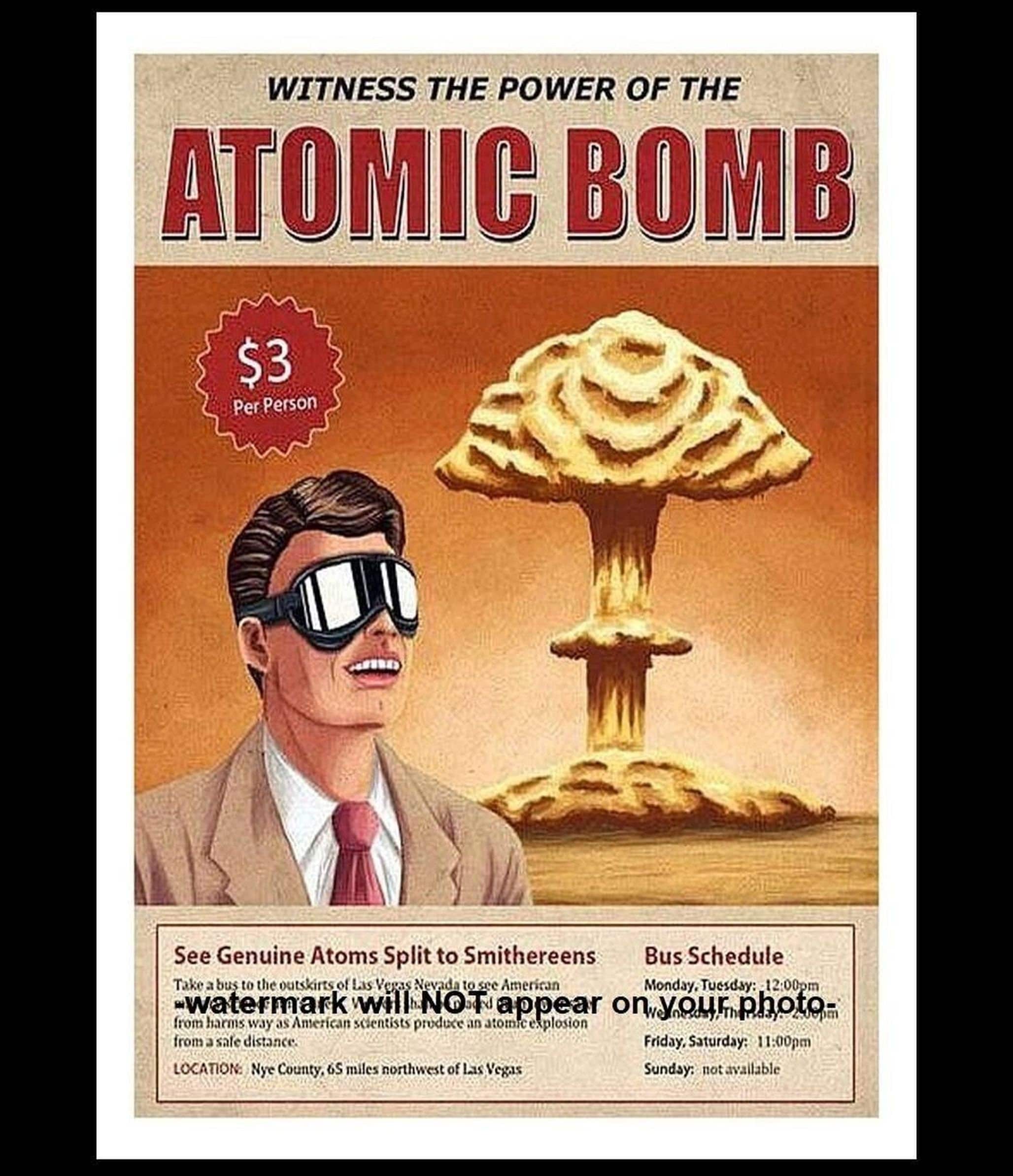5x7 Nuclear Bomb Testing Las Vegas PHOTO Atomic Blast Tourism Ad