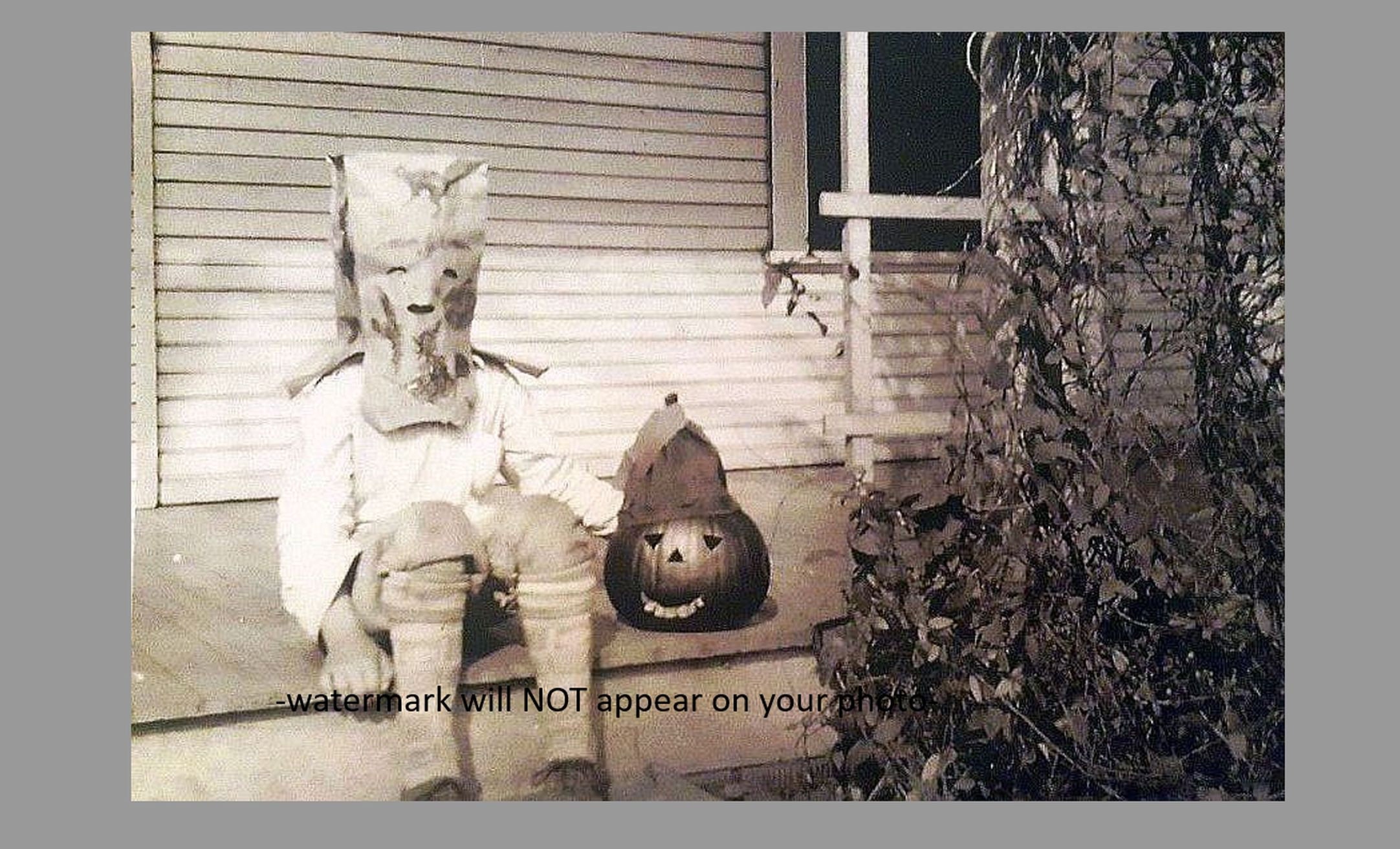 4x6 Vintage Creepy Children Halloween PHOTO Pumpkin Costume 4x6 Vintage Creepy Children Halloween PHOTO Pumpkin Costume