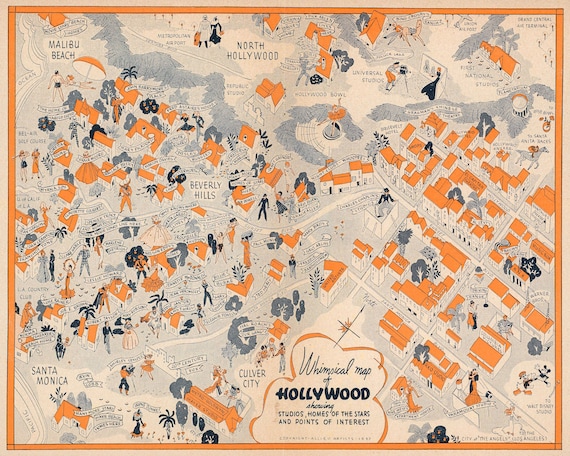 16x20 1937 Hollywood Stars Celebrity MAP PHOTO POSTER Homes Film