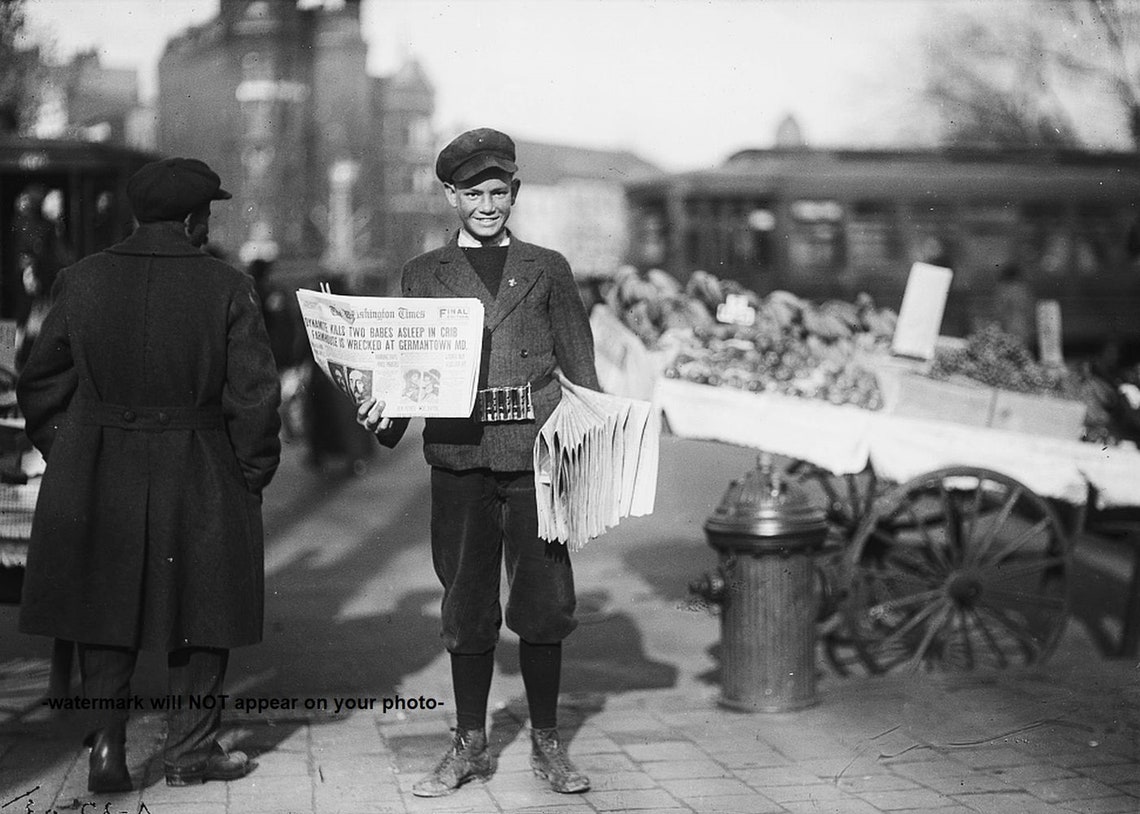 Sold Paper 5x7 Old Newsboy PHOTO Newsies Kids Sell Papers Washington DC - Etsy