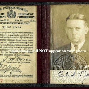 5x7 Eliot Ness Prohibition Government Credentials PHOTO Liquor Agent ID, Al Capone Enemy Foe