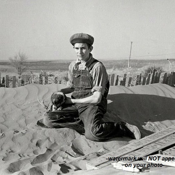 5x7 1936 Kansas DUST BOWL PHOTO Great Depression Farm Boy, Dust Storm, Farm House