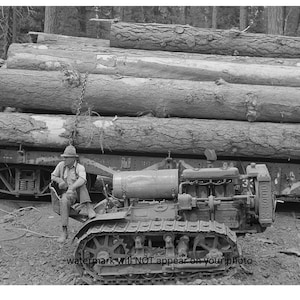 5x7 1942 ヴィンテージ伐採トラクター 写真 木こり 伐採業者 オレゴン 巨大な丸太