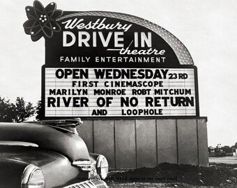 1954 Westbury Drive-In Movie Theater PHOTO Westbury New York,Marilyn Monroe Vintage Film