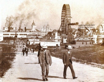 8x10 1904 Worlds Fair St Louis PHOTO Original First Ferris Wheel on Display, Forest Park PHOTO POSTER Louisiana Exposition