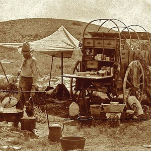 5x7 Wild West Texas Cowboy Chuck Wagon PHOTO Old West Cookie BBQ Chuckwagon Camp Cowboys image 1