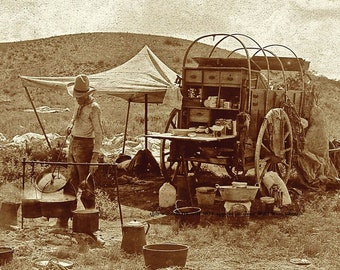 5x7 Wild West Texas Cowboy Chuck Wagon FOTOGRAFÍA Old West Cookie BBQ Chuckwagon Camp Cowboys