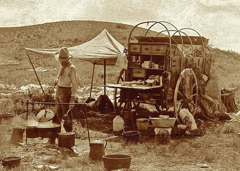 5x7 Wild West Texas Cowboy Chuck Wagon PHOTO Old West Cookie BBQ Chuckwagon Camp Cowboys image 1