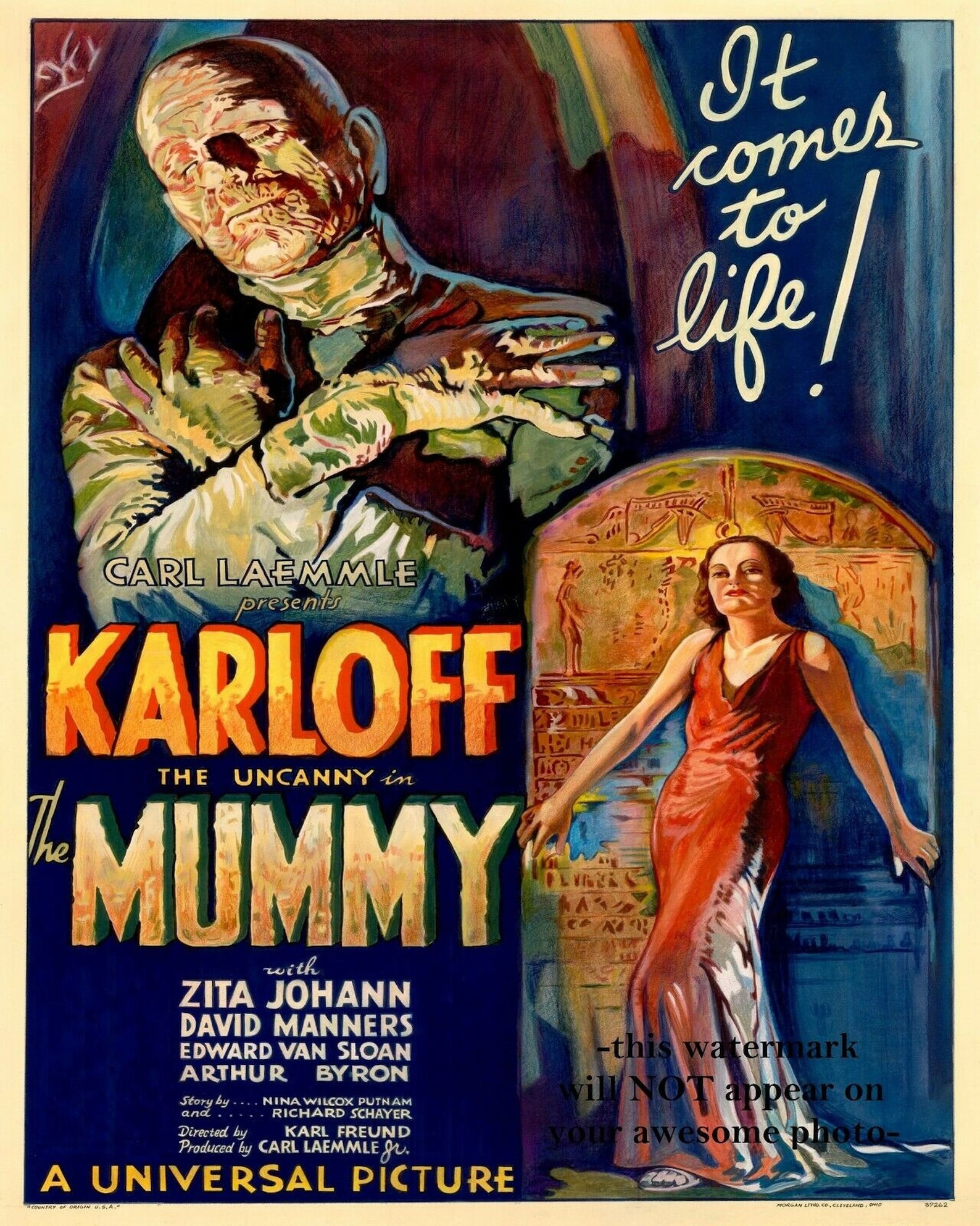 8x10 the Mummy Movie Poster PHOTO Boris Karloff Movie Scary Creepy 1932 ...