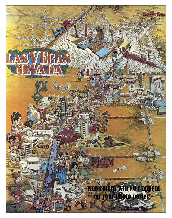11x14 1960 Las Vegas Strip Casino PHOTO POSTER Map Mid Century 