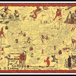 16x20 Indian Tribe Map Poster PHOTO Native Americans United States Tribes 1952