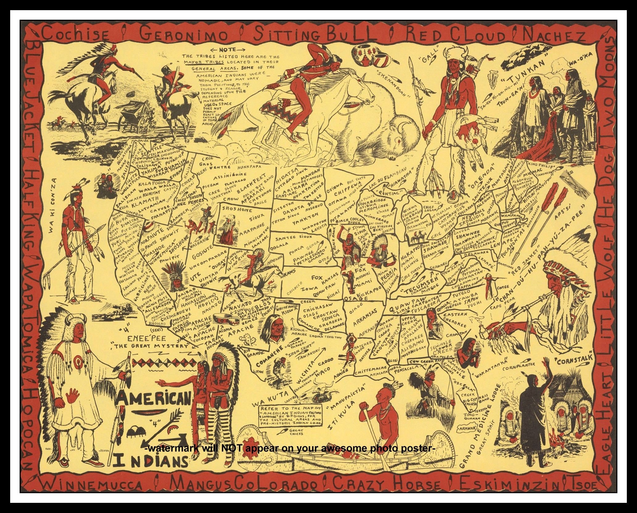 16x20 Indian Tribe Map Poster PHOTO Native Americans United States ...