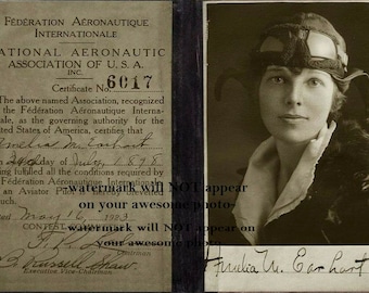 5x7 1923 Amelia Earhart Pilot's License PHOTO,No Joke! Autograph / Signature Shown Woman Airplane Pilot Girl Power Rights Aviation Pioneer