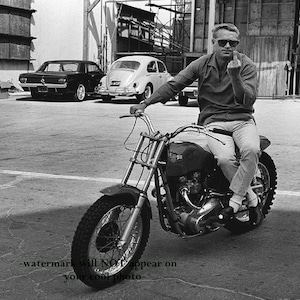 5x7 Steve Mcqueen Motorcycle PHOTO Flipping Bird Flip off Pic Middle ...