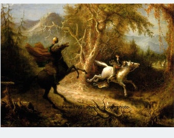 Cavalier sans tête effrayant 5 x 7 PHOTO Légende effrayante de Sleepy Hollow 1858 Cavalier sans tête John Quidor poursuivant la grue Ichabod