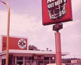 5x7 Vintage A&W Root Beer Diner PHOTO Restaurant Sign Burger Joint