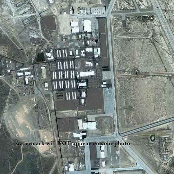 Area 51 PHOTO Secret Complex Aerial Satellite View, UFO Project Blue Book Secret Aircraft Facility Aliens