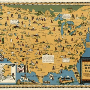 16x20 Indian Tribe Map Poster PHOTO Native Americans United States Tribes 1944