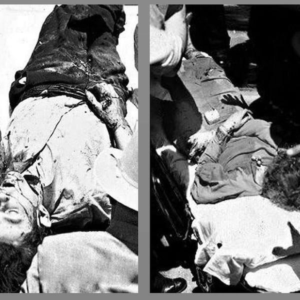 LOTE DE FOTOS CAPTURADAS DE BONNIE & CLYDE, 2 fotos de investigación, fotos de la camilla de agujeros de bala de gángsters