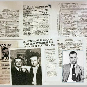 Foto de John Dillinger + Lote de CERTIDÃO DE ÓBITO + Gangster Baby Face Nelson + Mais!