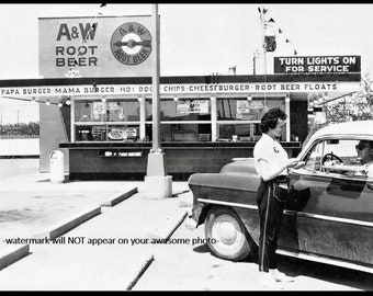 5x7 Vintage A&W Root Beer Burger Joint PHOTO Diner Soda Fountain Drive-in Restaurant Car Hop Drive-In Ice Cream Malt Shop