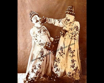 4x6 Vintage Creepy Circus Clowns Scary PHOTO Fighting Freak Creepy Weird Odd Act Sideshow