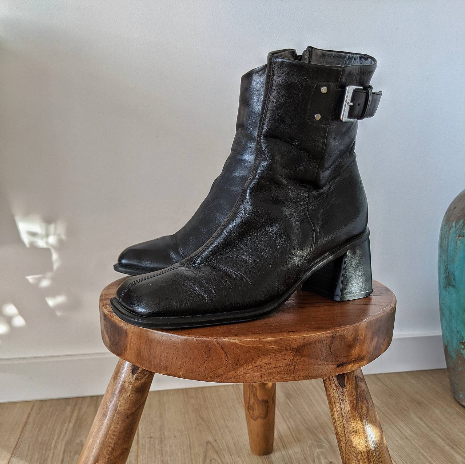 Vintage 90s leather ankle boots size 36 eur made in Italy Etsy