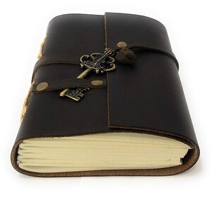 Antique Dark Black III Leather Journal Diary Handmade with leather tie closure Key Leather Cord Coptic bound image 3