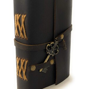 Antique Dark Black III Leather Journal Diary Handmade with leather tie closure Key Leather Cord Coptic bound image 5