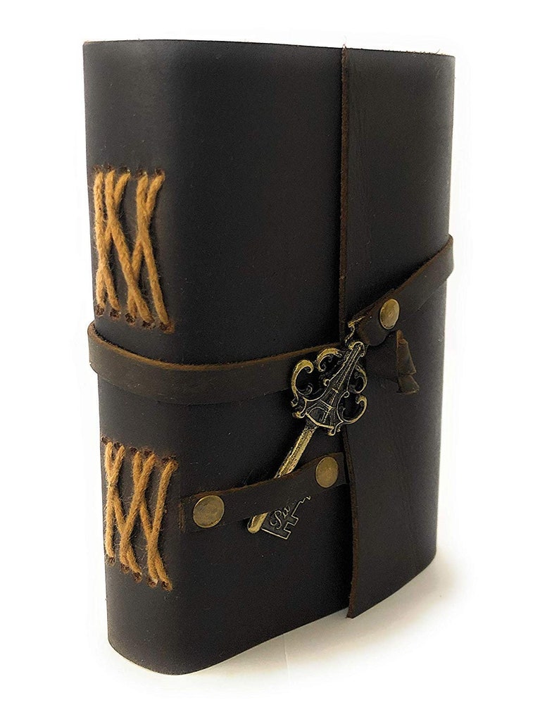 Antique Dark Black III Leather Journal Diary Handmade with leather tie closure Key Leather Cord Coptic bound image 5