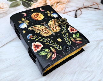 Leather Journal butterfly & vibrant flowers journal, Notebook, sketchbook, dream journal, Notepad For Best Gift for Art Travel journal.