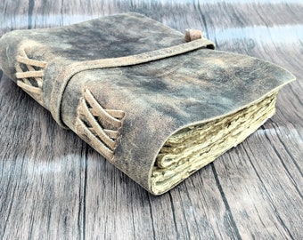 Vintage lederen dagboek, bruin dagboek voor mannen en vrouwen blanco deckle pagina's lederen dagboek, notitieboekje, schetsboek, schrijfdagboek, notitieblok.